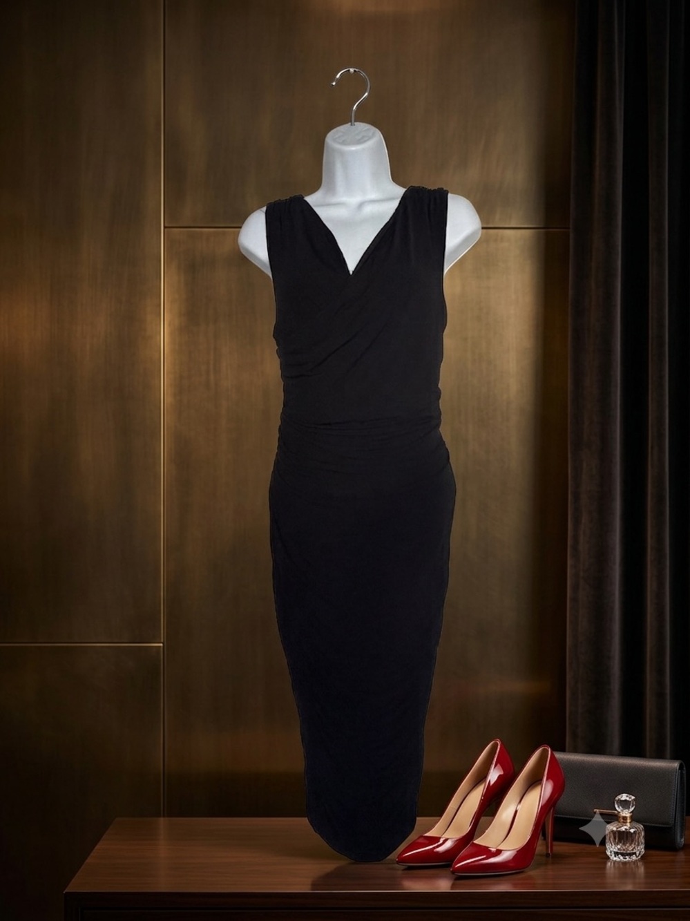 Express Black Sleeveless V-Neck Midi Sheath Dress